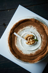 Walnuts on whipped cream cake 