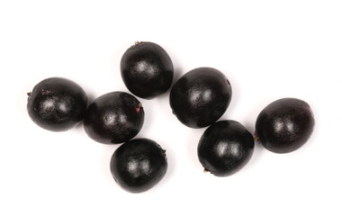 Macro Elderberries, elder berries  isolated on white background, top view