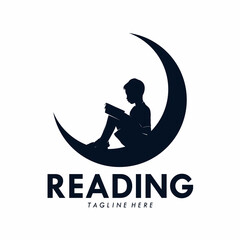 kids reading book logo design vector
