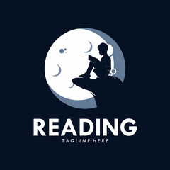 kids reading book logo design vector