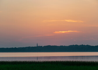 summer landscape on the lake at dawn, dusk, colors of the sky before sunrise, sunrise on the lake, Lake Burtnieki, Latvia