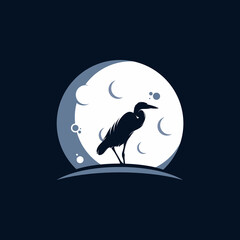 heron in the moon logo design