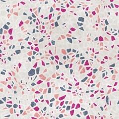 Seamless terrazzo pattern for surface design and print. High quality confetti illustration. Trendy rock and mineral composite mosaic composition in repeat. Textile print in light colors.