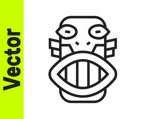 Black line Mexican mayan or aztec mask icon isolated on white background. Vector