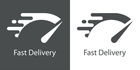 Logo de entrega urgente. Icono de velocímetro con líneas de velocidad y texto Fast Delivery para servicio, pedido, envío rápido y gratuito
