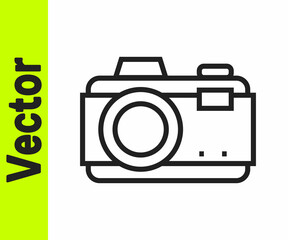 Black line Photo camera icon isolated on white background. Foto camera. Digital photography. Vector