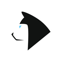 Abstract husky dog head portrait side view symbol on white backdrop. Design element © Denis