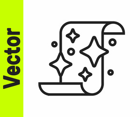 Black line Magic scroll icon isolated on white background. Decree, paper, parchment, scroll icon. Vector