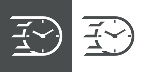 Logotipo esfera de. reloj simple con lineas de velocidad en fondo gris y fondo blanco - obrazy, fototapety, plakaty