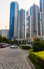 Dubai, UAE - 08.04.2021 - Modern towers Business bay district of Dubai. Urban architecture
