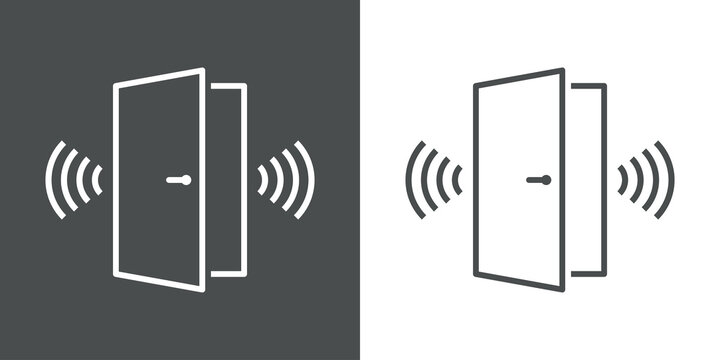Puerta de apertura autom&aacute;tica. Icono plano puerta con olas con lineas en fondo gris y fondo blanco