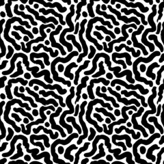 Vector seamless black and white organic lines pattern. Hand drawn organic shapes texture. Abstract maze background. Biological grunge squiggle lines, structure of natural cells. Monochrome shapes.