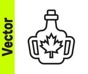 Black line Bottle of maple syrup icon isolated on white background. Vector