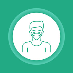Man in breathing medical respiratory mask color button icon.