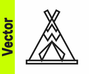 Black line Traditional indian teepee or wigwam icon isolated on white background. Indian tent. Vector