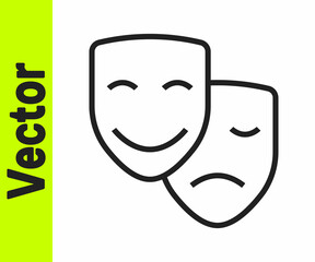 Black line Comedy and tragedy theatrical masks icon isolated on white background. Vector