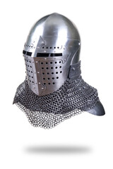 Knight helmet on white.