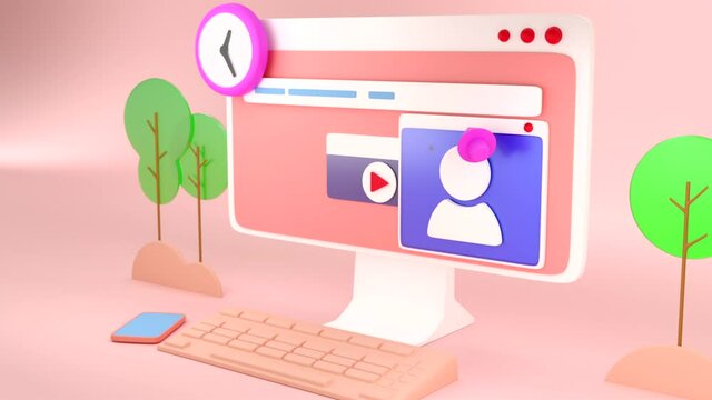 3d render surfing the internet web UI-UX design