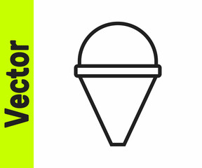 Black line Fire cone bucket icon isolated on white background. Metal cone bucket empty or with water for fire fighting. Vector