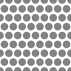 Black and white circle shapes wallpaper. Repeated targets pattern. Vector.