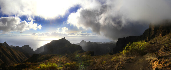 Vulkanlandschaft Santiago del Teide, Insel Teneriffa, Kanaren, Spanien, Europa, Panorama