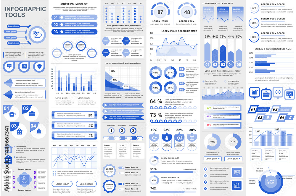 Fototapete Bundle infographic elements data visualization vector design template. Can be used for steps, business processes, workflow, diagram, flowchart concept, timeline, marketing icons, info graphics.