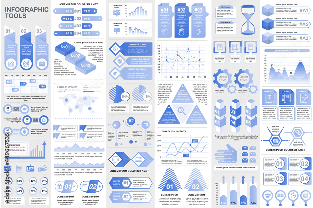 Aufkleber Bundle infographic elements data visualization vector design template. Can be used for steps, business processes, workflow, diagram, flowchart concept, timeline, marketing icons, info graphics.