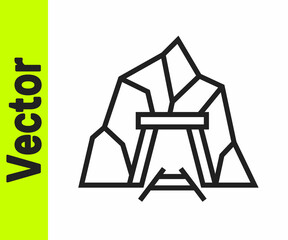 Black line Mine entrance icon isolated on white background. Vector