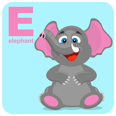 The alphabet cube with the letter E is an elephant. Vector illustration on the theme of games and education.