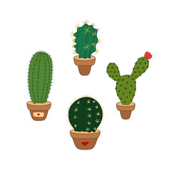 Hand-drawn set of cactus. Vector colorful illustration isolated on white background. Decoration for greeting cards, posters, flyers, prints for clothes.