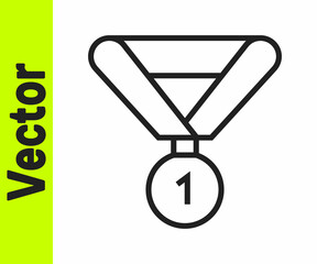 Black line Medal icon isolated on white background. Winner symbol. Vector