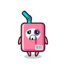 injured milk box character with a bruised face