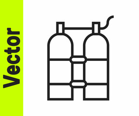 Black line Aqualung icon isolated on white background. Oxygen tank for diver. Diving equipment. Extreme sport. Diving underwater equipment. Vector