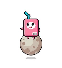 illustration of milk box cartoon sitting on the moon