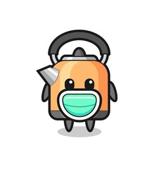 Fototapeta premium cute kettle cartoon wearing a mask