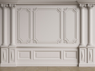 Classic interior wall with mouldings