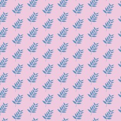 branch with leaves. plant seamless stylish print for clothing or print. blue bush on pink background