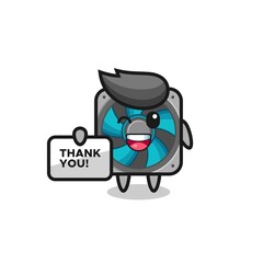 Fototapeta premium the mascot of the computer fan holding a banner that says thank you