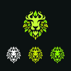 Lion with leaves logo Premium Vector  