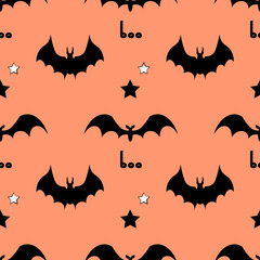 Seamless pattern with bats on a pastel background. Vector illustration