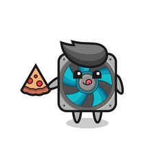 cute computer fan cartoon eating pizza