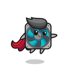 cute computer fan superhero character is flying