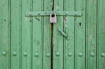 Old wooden green door