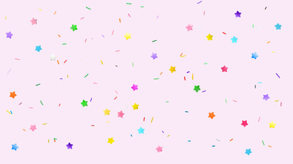 Colorful sprinkles on pink background, flat lay