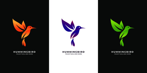 Fototapeta na wymiar Modern leaves hummingbird logo Premium Vector 
