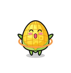 cute corn cartoon is playing hula hoop