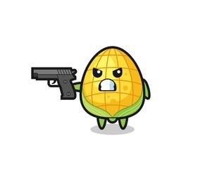 the cute corn character shoot with a gun