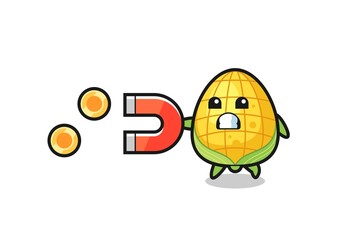 the character of corn hold a magnet to catch the gold coins