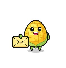 cartoon illustration of corn holding a yellow letter