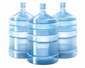 Three big bottles with clean blue water drink , isolated on a white background, realistic 3D vector illustration